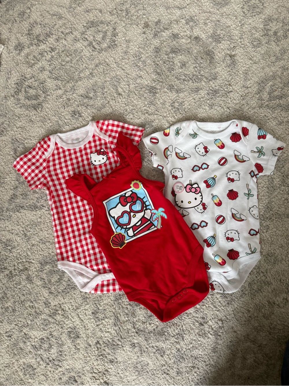 Hello Kitty Red & White Mixed Print Baby One-Piece Set